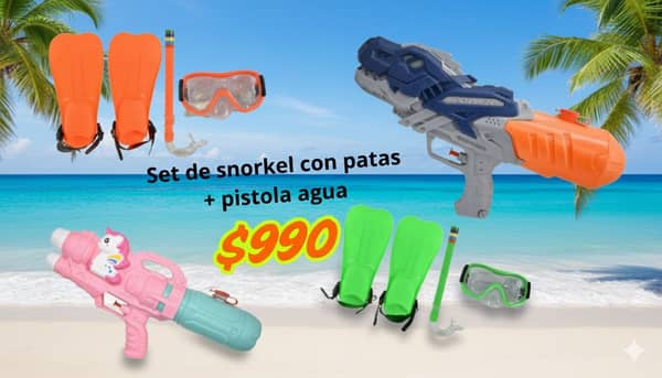 Juego snorkel/patas ranas+pistola Agua